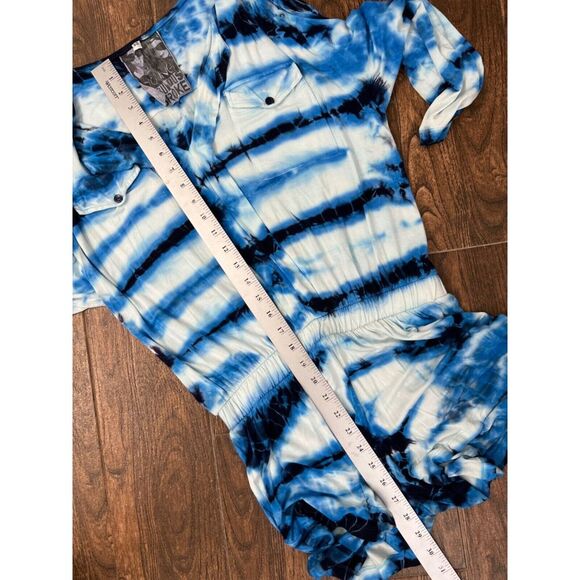WOMENS YOUNG FABULOUS & BROKE BLUE TIE DYE LONG SLEEVE STRETCH KNIT ROMPER XS - Picture 9 of 12